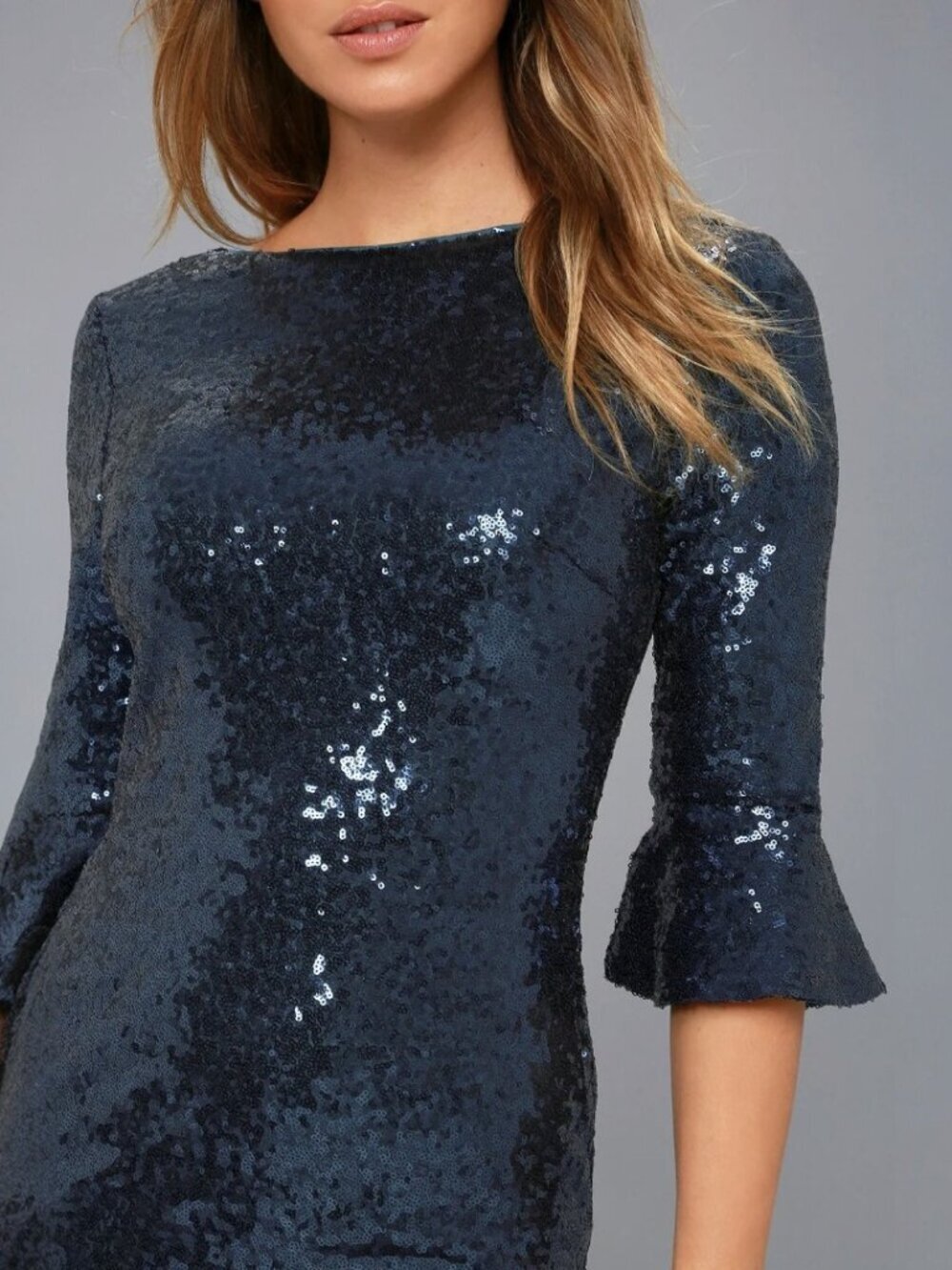 NWT Lulus Feel the Light Navy Blue Sequin Bodycon Dress (size S) - Picture 5 of 9